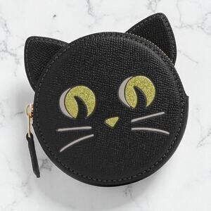 Coach Coin Case With Halloween Cat in Black Leather CW464